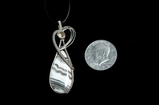 Brown and White Banded Calcite with Oregon Sunstone Accent in .925 Sterling Silver
