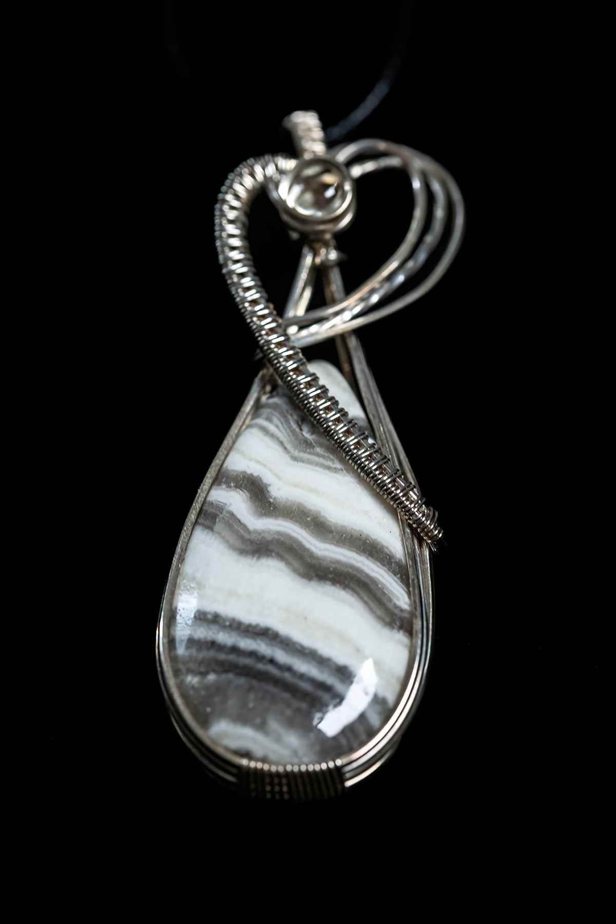 Brown and White Banded Calcite with Oregon Sunstone Accent in .925 Sterling Silver