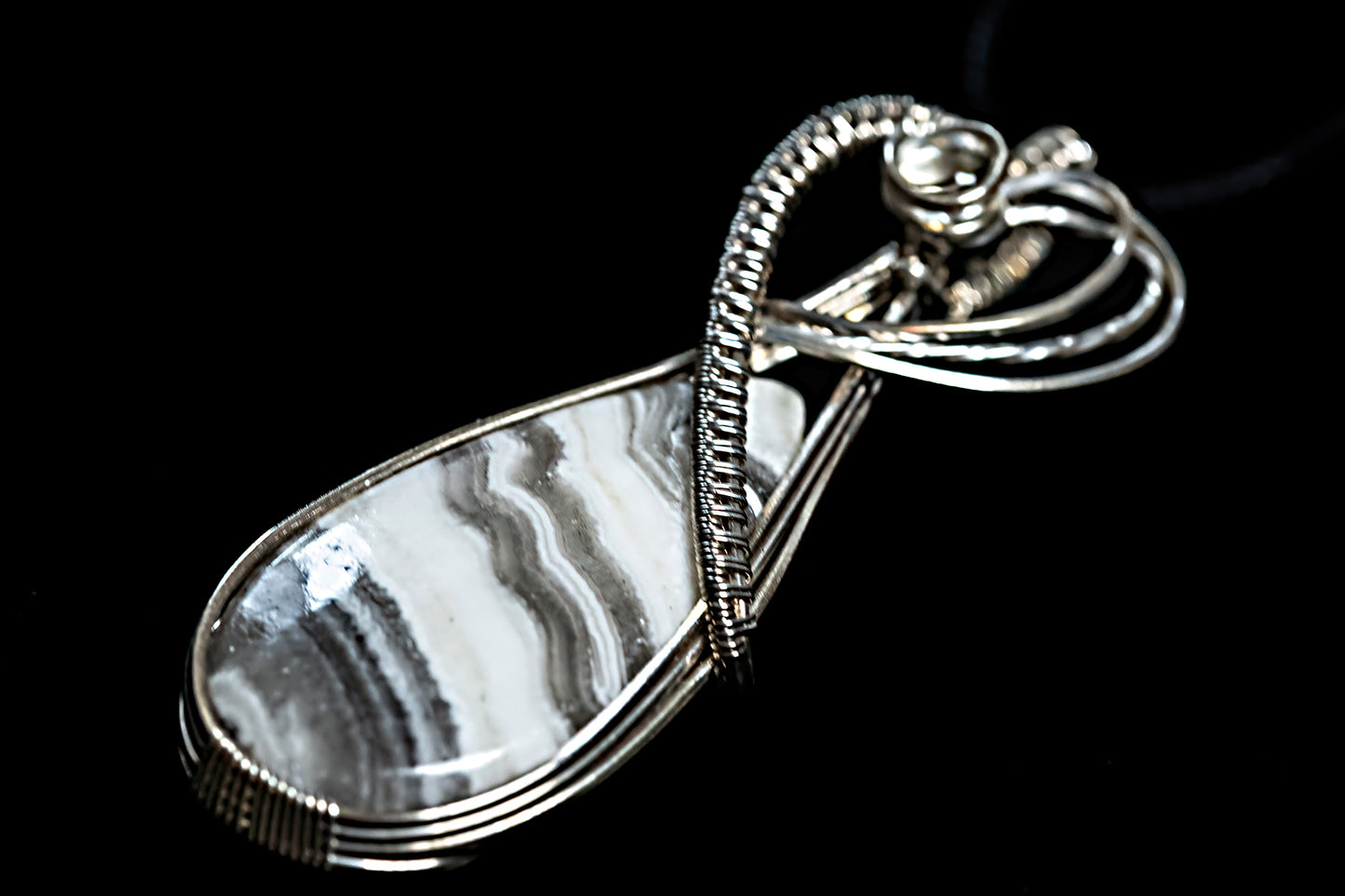 Brown and White Banded Calcite with Oregon Sunstone Accent in .925 Sterling Silver