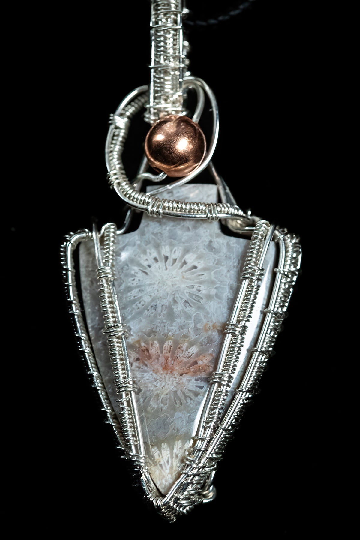 Indonesian Fossil Arrow with Copper Bead Accent in Sterling Silver