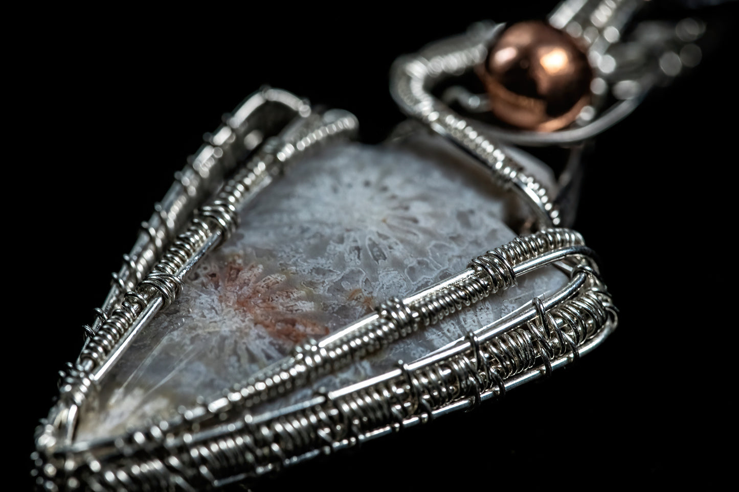 Indonesian Fossil Arrow with Copper Bead Accent in Sterling Silver