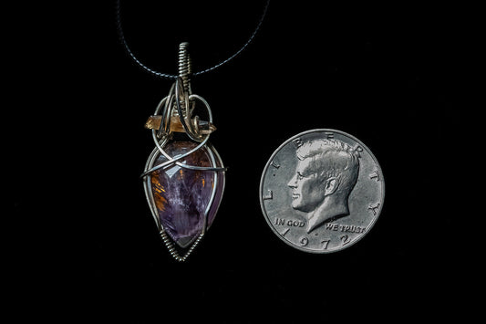 Rutile Amethyst with Hematite with Raw Zebra Citrine Crystal in Sterling Silver