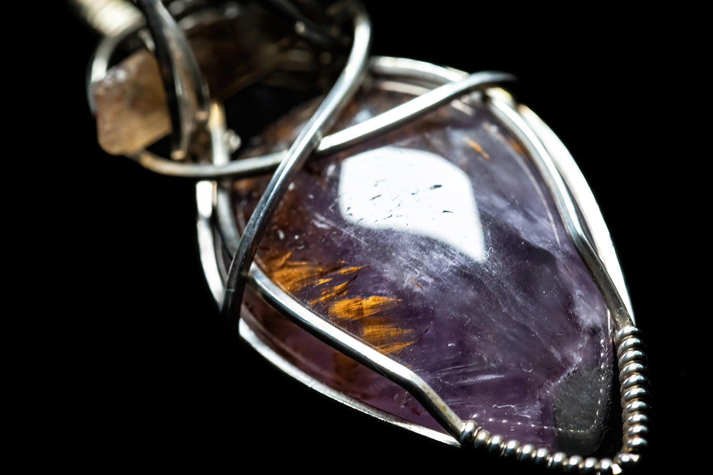 Rutile Amethyst with Hematite with Raw Zebra Citrine Crystal in Sterling Silver