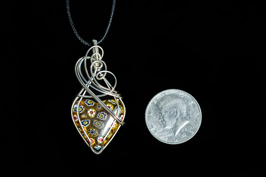 Bright Yellow Italian Millefiori Heart Shape Glass set in Sterling Silver