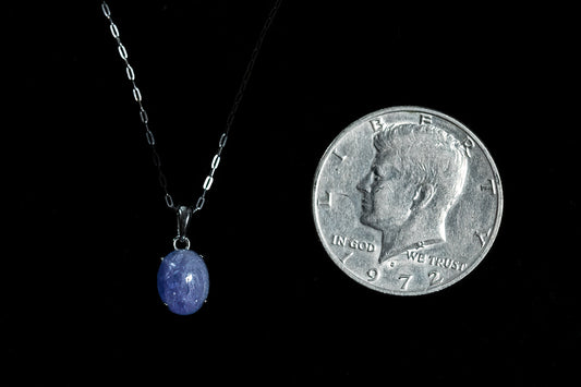 Blueish Purple Tanzanite Cabochon set in Sterling Silver with Chain
