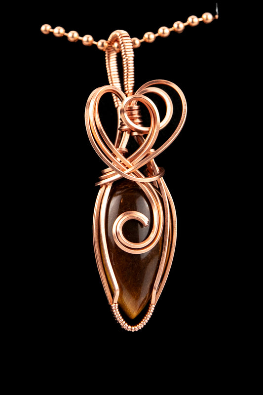 Copper and tiger's eye pendant and ball chain.