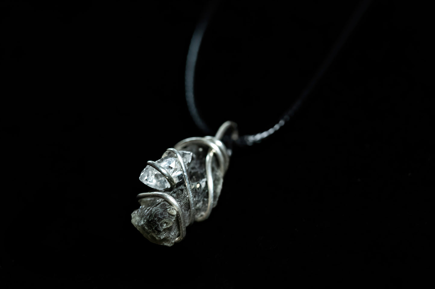 Moldavite and Herkimer Diamond in Sterling Silver
