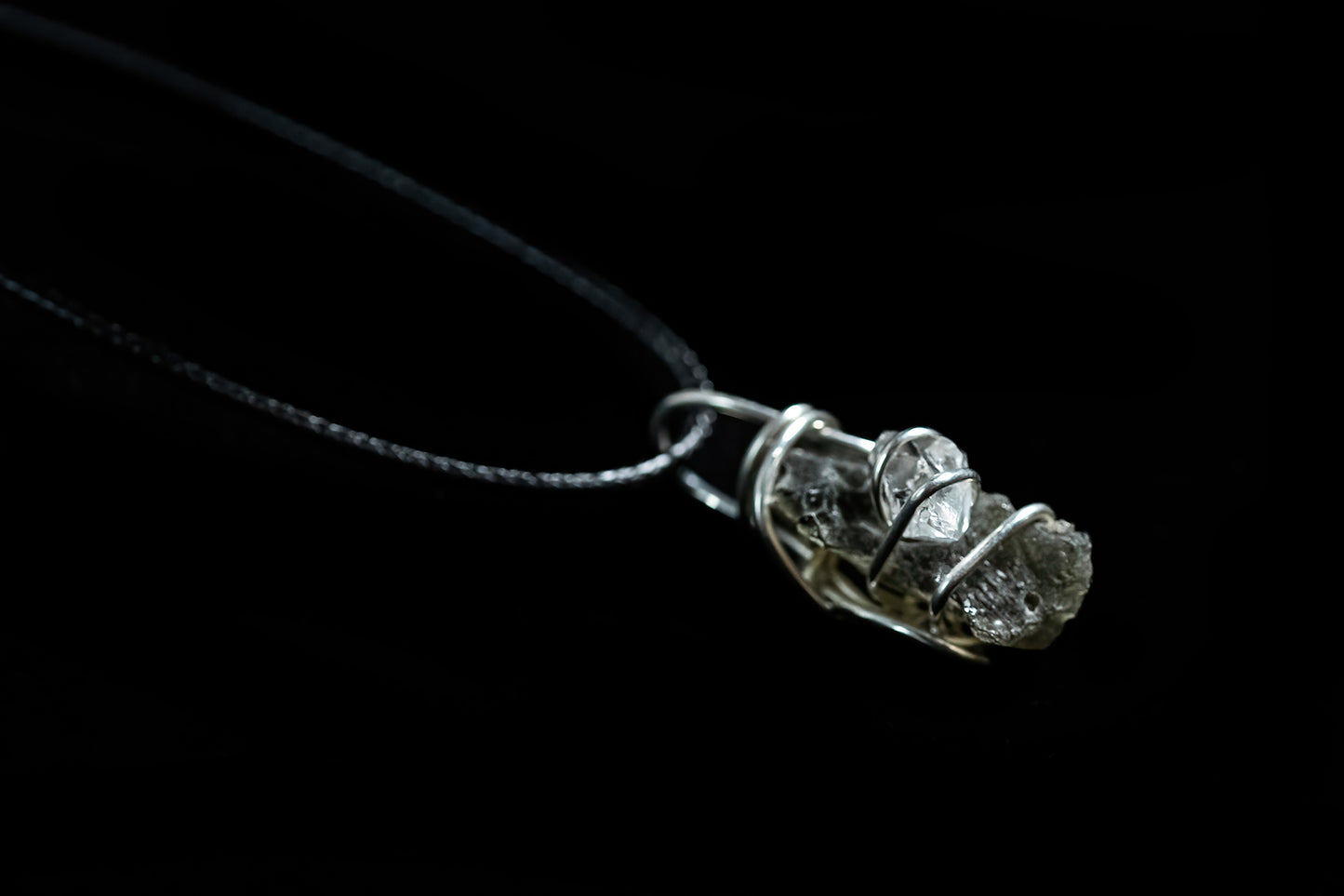 Moldavite and Herkimer Diamond in Sterling Silver