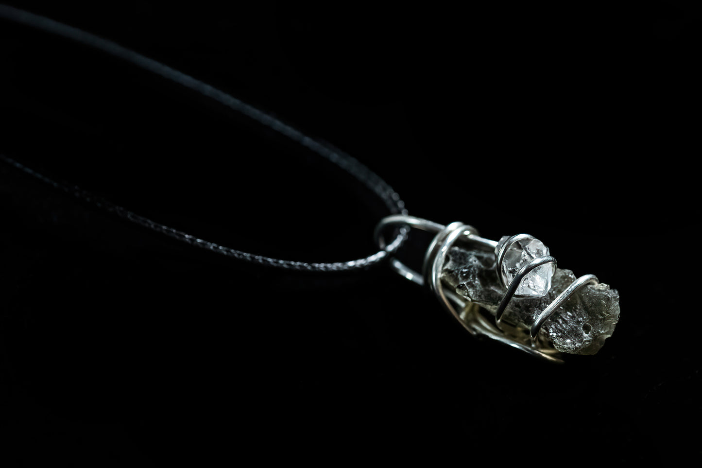 Moldavite and Herkimer Diamond in Sterling Silver