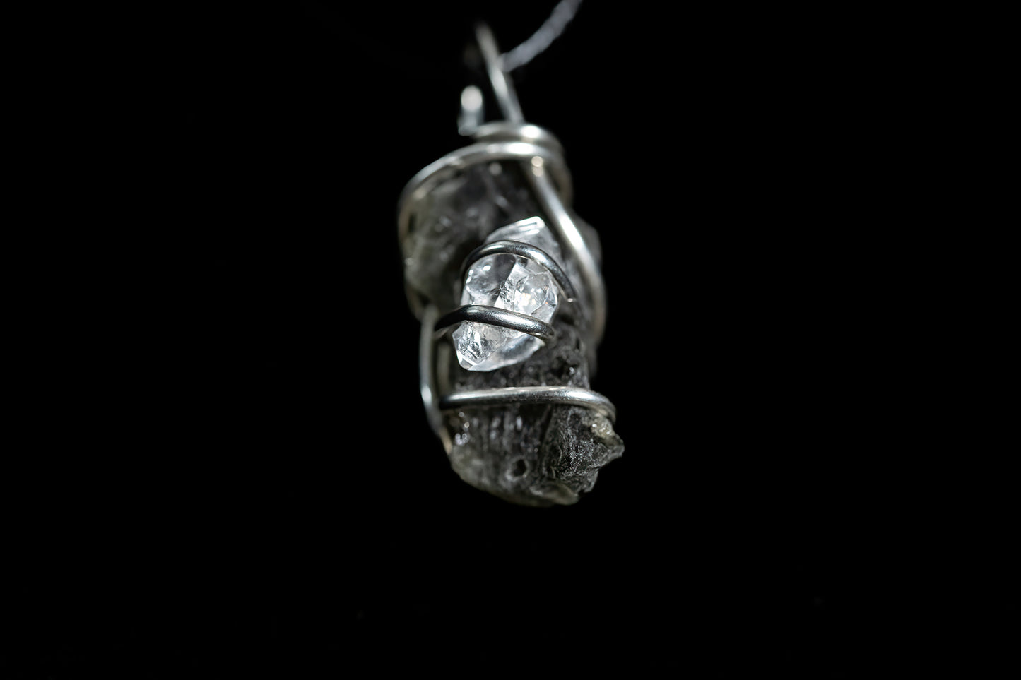 Moldavite and Herkimer Diamond in Sterling Silver