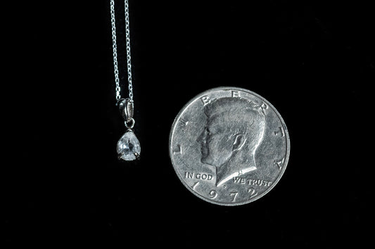 White Topaz Pear Gemstone in Sterling Silver with Chain
