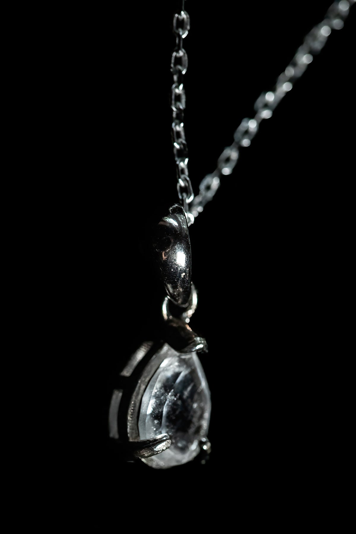 White Topaz Pear Gemstone in Sterling Silver with Chain