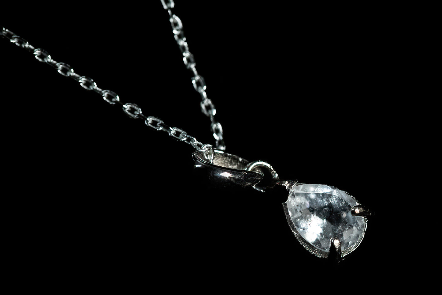 White Topaz Pear Gemstone in Sterling Silver with Chain