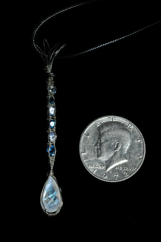 Faceted Moonstone, Apatite and White Topaz Drop Pendant in Sterling Silver