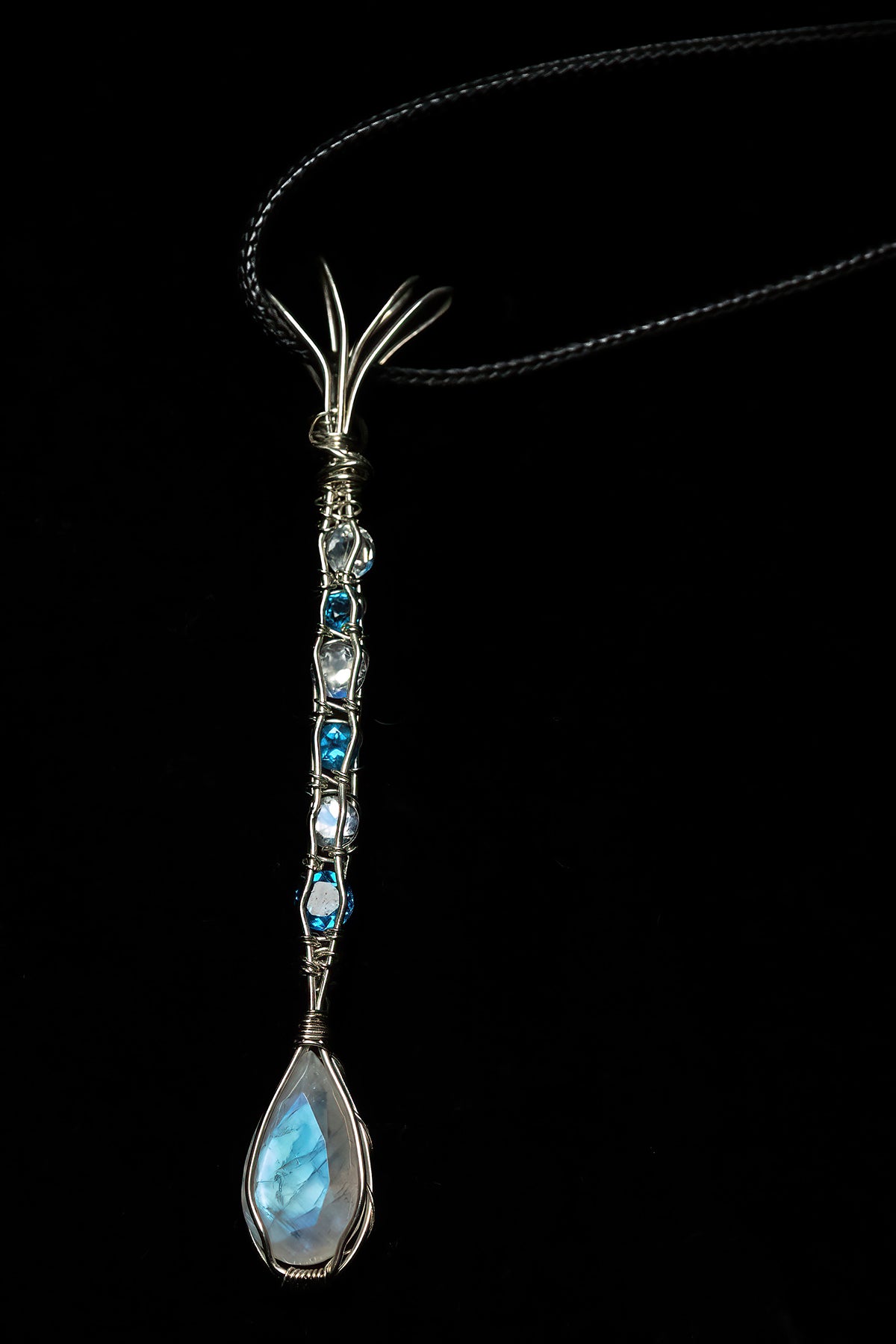 Faceted Moonstone, Apatite and White Topaz Drop Pendant in Sterling Silver