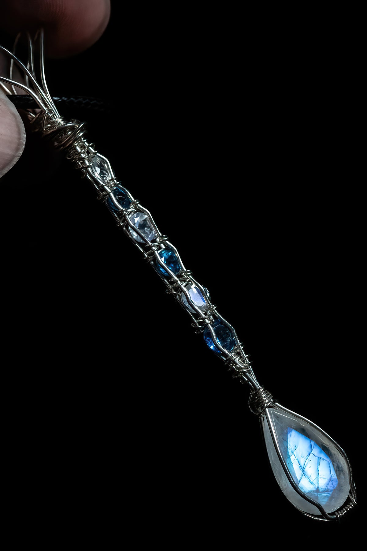 Faceted Moonstone, Apatite and White Topaz Drop Pendant in Sterling Silver