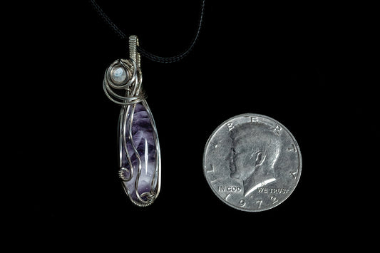 Chevron Amethyst with Faceted Moonstone Accent wrapped in Sterling Silver