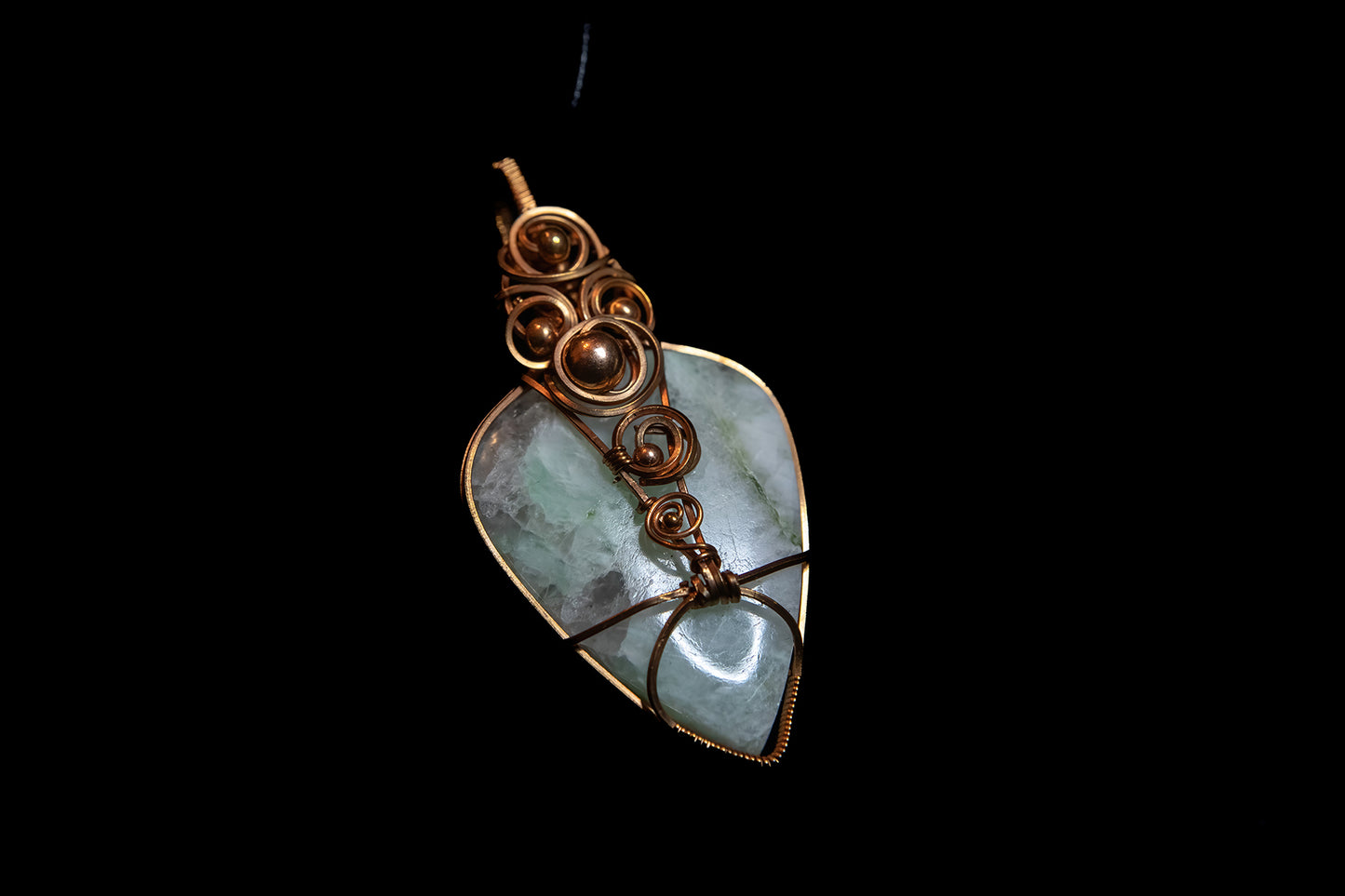 Gorgeous Green Moonstone wrapped in Fine Copper