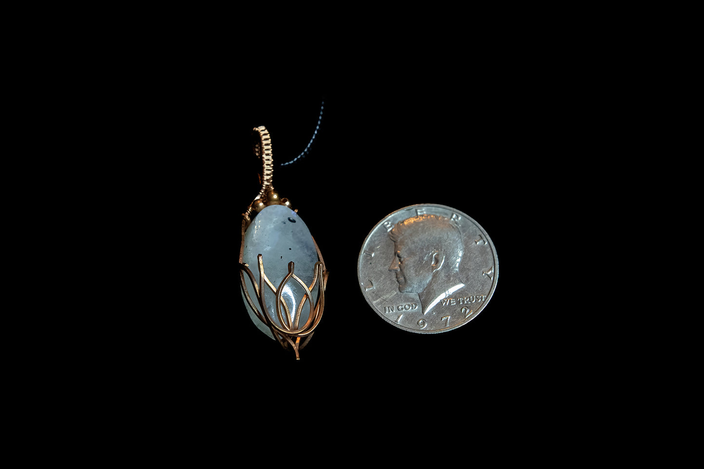 Tourmaline Moonstone in Fine Copper Lotus Cage
