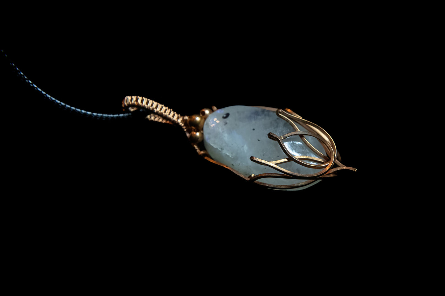 Tourmaline Moonstone in Fine Copper Lotus Cage