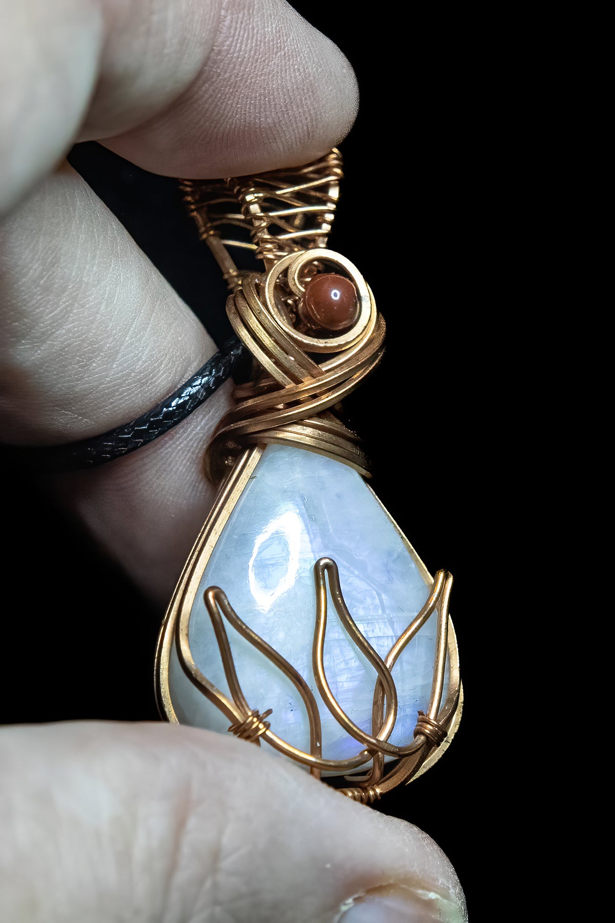 Moonstone and Dragon's Blood wrapped in Fine Copper