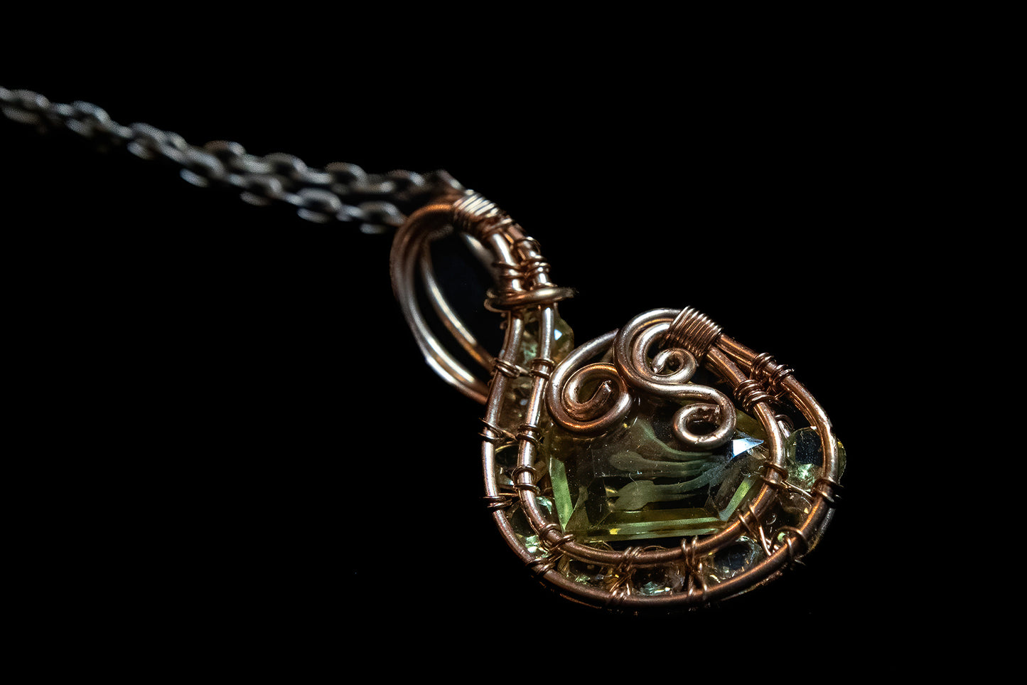 Golden Yellow Citrine Intaglio and Faceted Citrines wrapped in Fine Copper