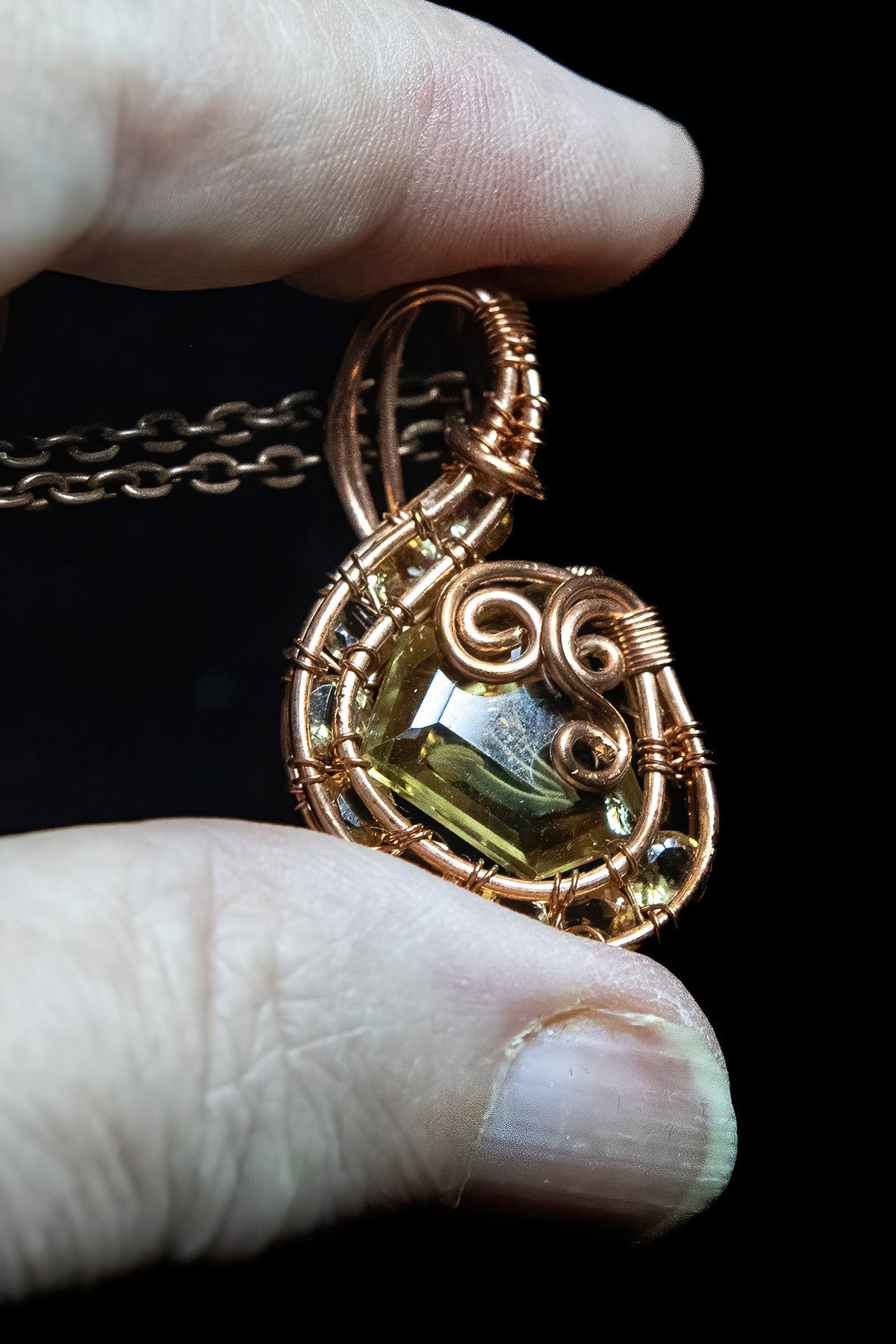 Golden Yellow Citrine Intaglio and Faceted Citrines wrapped in Fine Copper