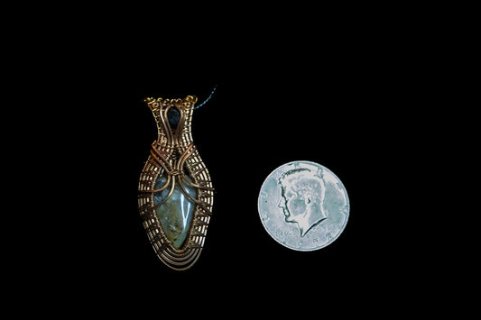 Black Spinel Facet and Peruvian Opal Woven in Fine Copper