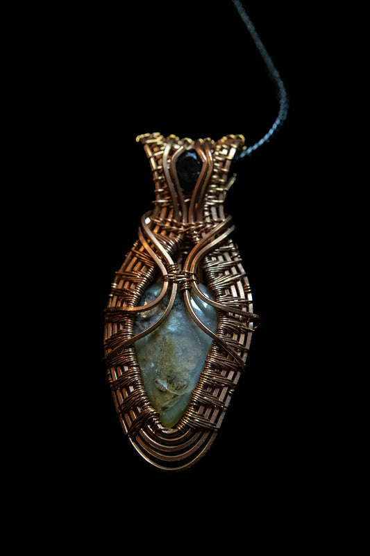 Black Spinel Facet and Peruvian Opal Woven in Fine Copper