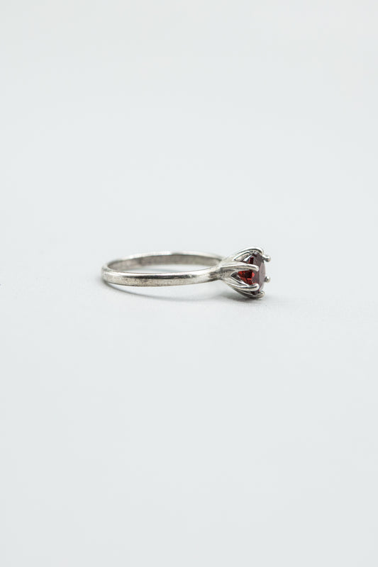Garnet Hexagon Ring in Sterling Silver Size 7