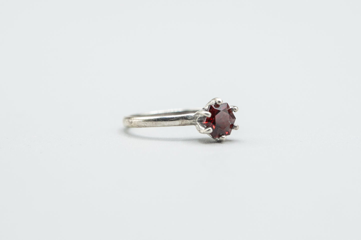 Garnet Hexagon Ring in Sterling Silver Size 7