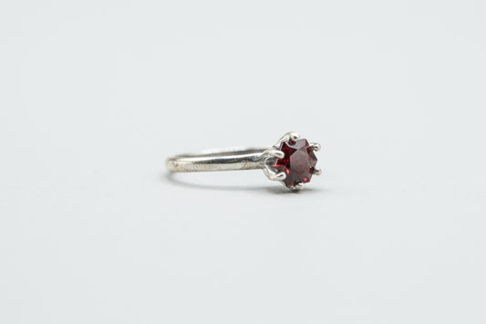 Garnet Hexagon Ring in Sterling Silver Size 7