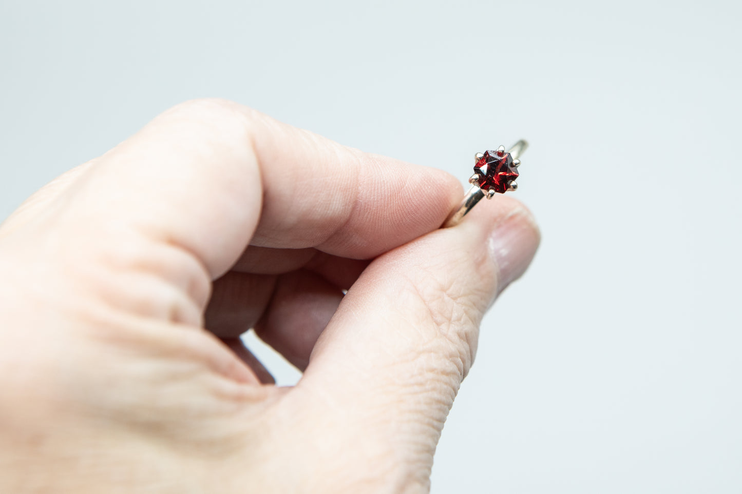 Garnet Hexagon Ring in Sterling Silver Size 7