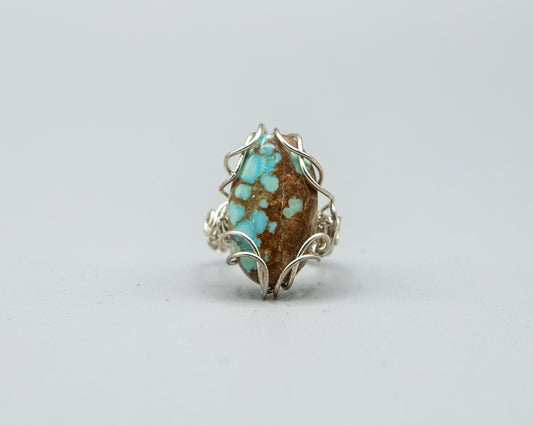 Statement Ring, Likely Indian Mountain Turquoise, Wrapped in Sterling Silver, Size 7.7