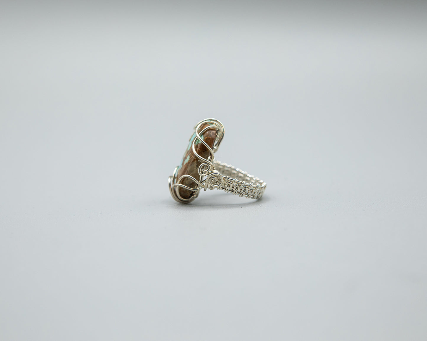 Statement Ring, Likely Indian Mountain Turquoise, Wrapped in Sterling Silver, Size 7.7