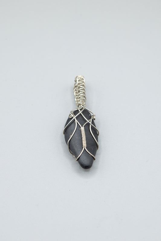 Lake Michigan Black Basalt wrapped in Sterling Silver