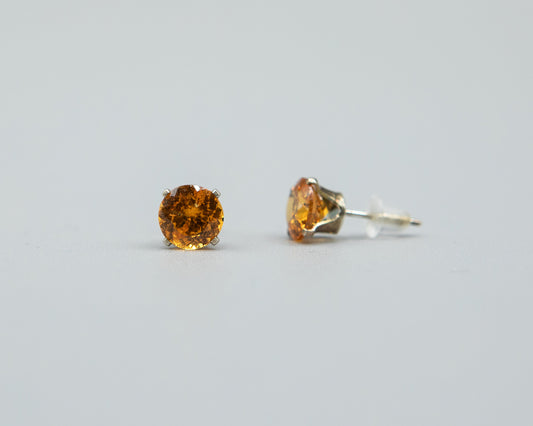 Rare 6mm Spessartine Garnet Earrings in Sterling Posts