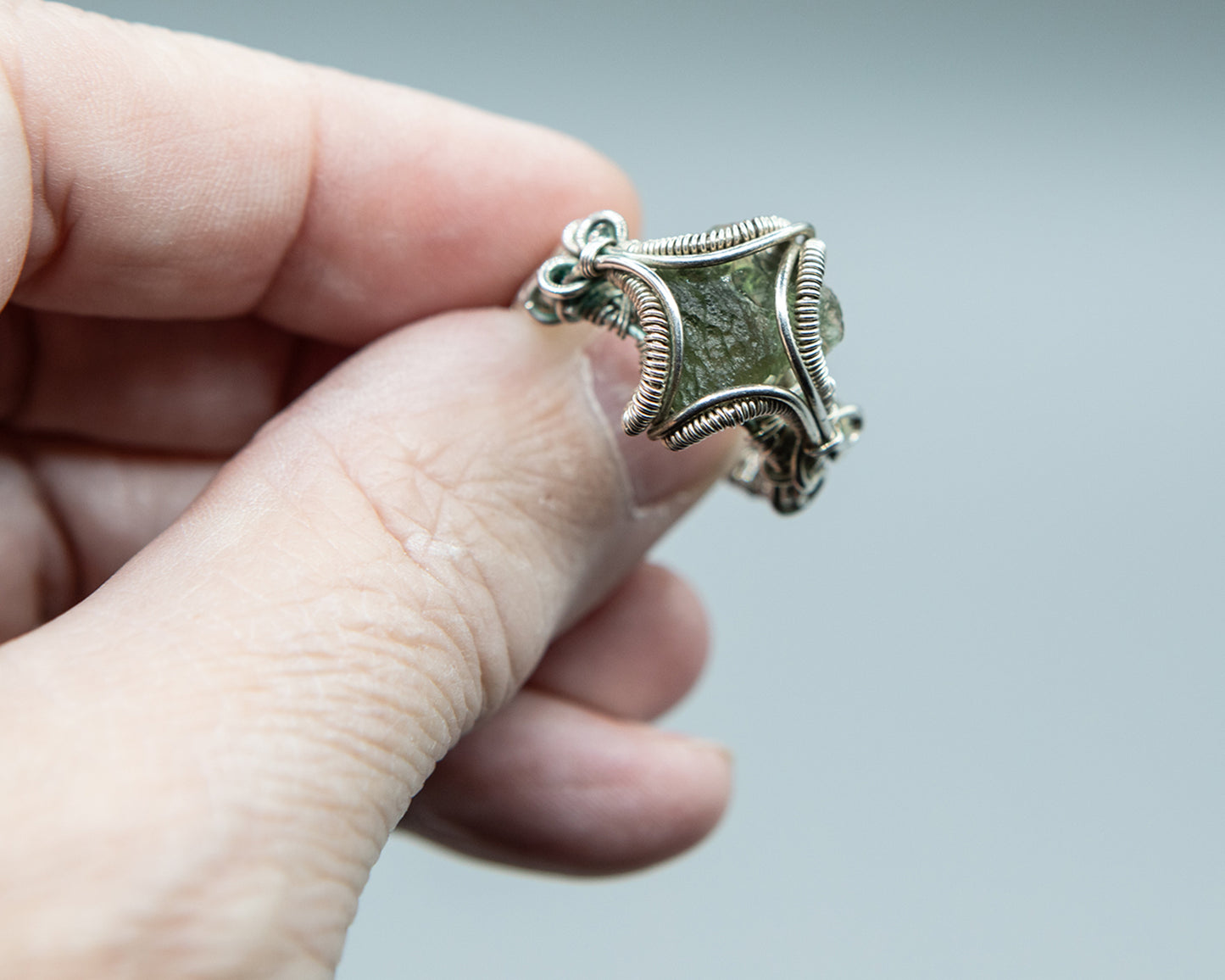 Moldavite Ring in Sterling Silver Size 7.5