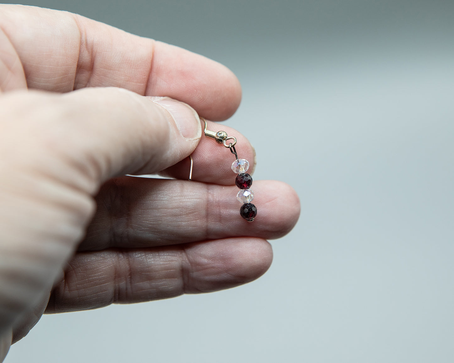 Garnet and clear crystal dangle earrings with sterling silver hooks
