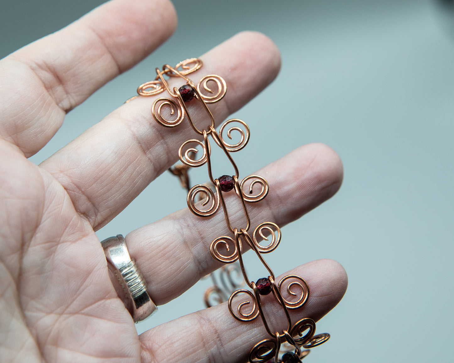 Copper and Garnet Bracelet and matching Earrings