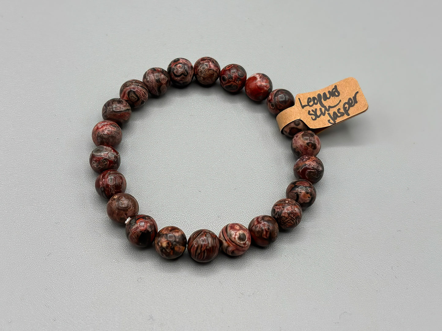 7 inch Leopard Skin Jasper Beaded Bracelet