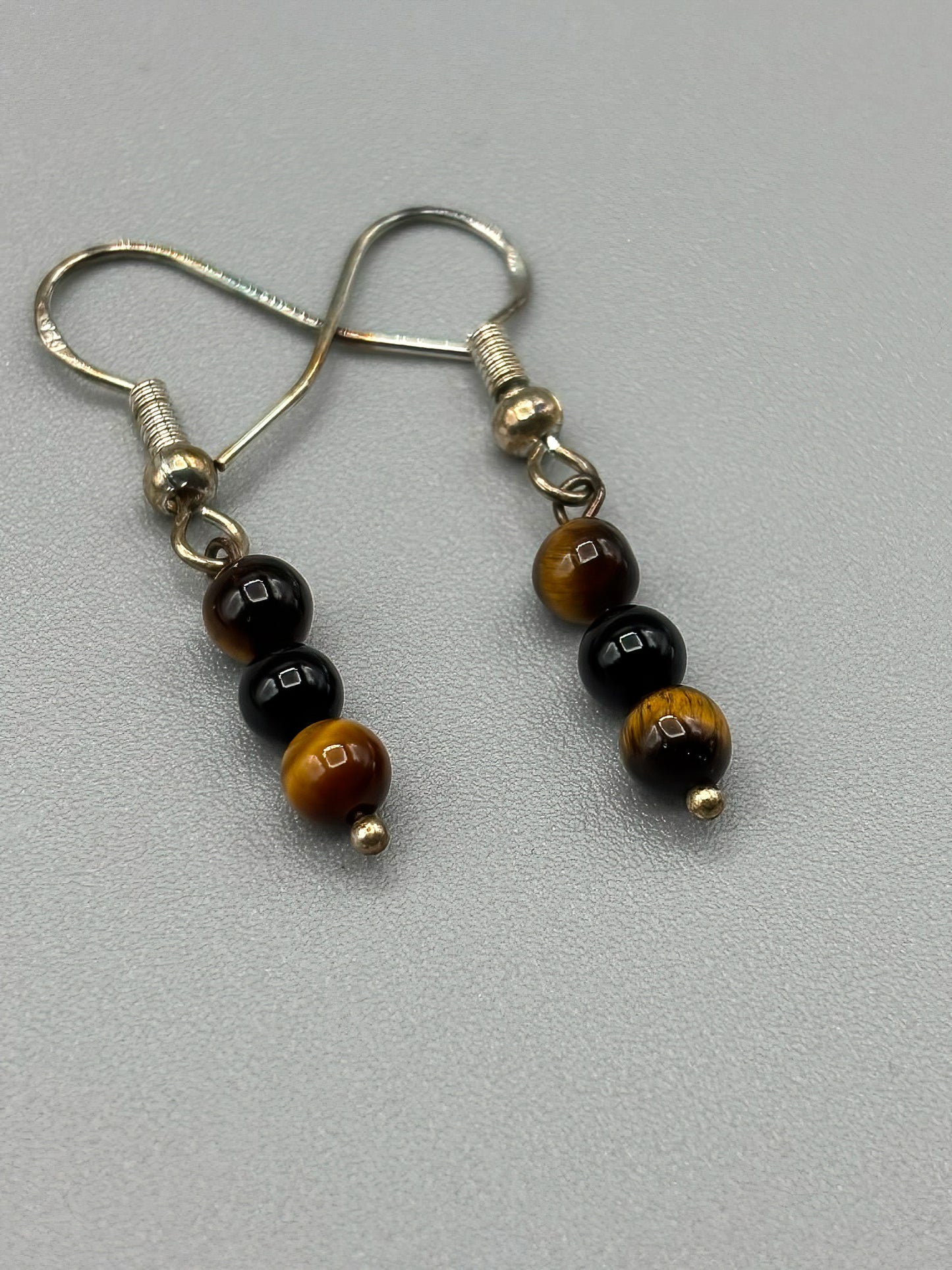 4mm Tigers Eye Bead Earrings set on Sterling Silver Hooks