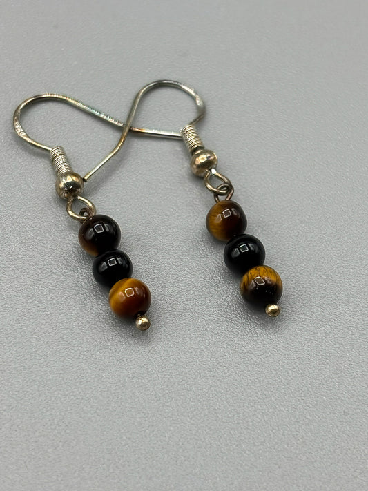 4mm Tigers Eye Bead Earrings set on Sterling Silver Hooks