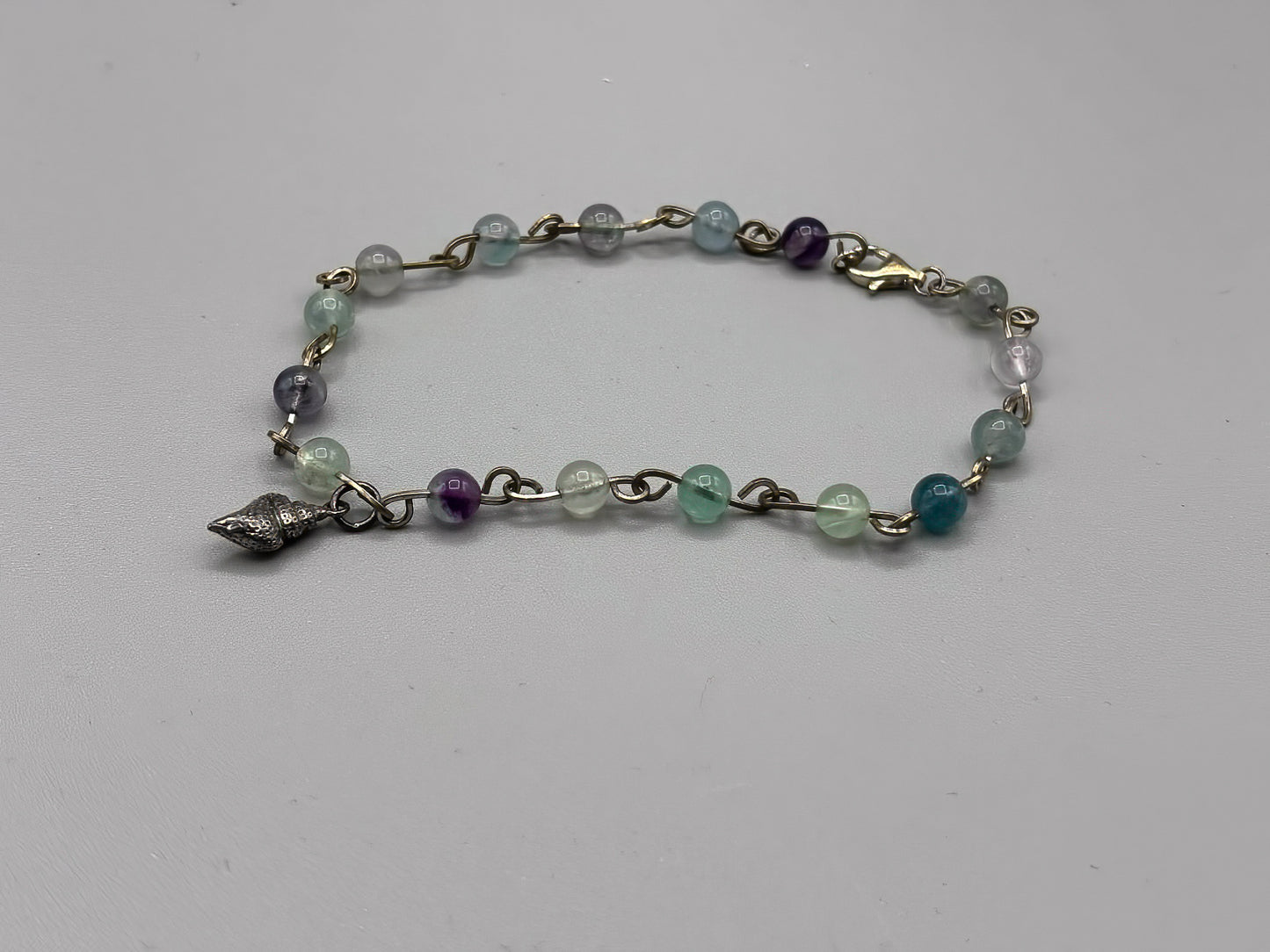 Fluorite and Sterling Silver Ankle Bracelet, approx 8 inches
