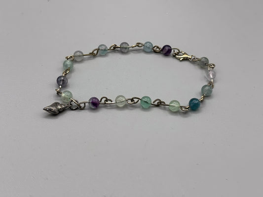 Fluorite and Sterling Silver Ankle Bracelet, approx 8 inches