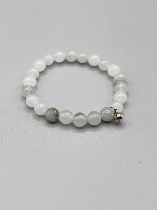 7 inch Jade beaded bracelet with sterling silver chime charm