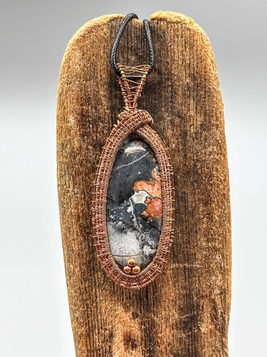Large Magliano Jasper in Intricate Copper Wire Wrap
