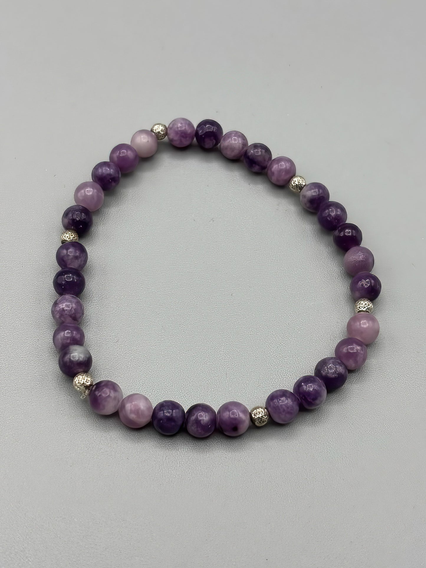 Lepidolite and Sterling Silver Beaded bracelet 7 3/4 inches