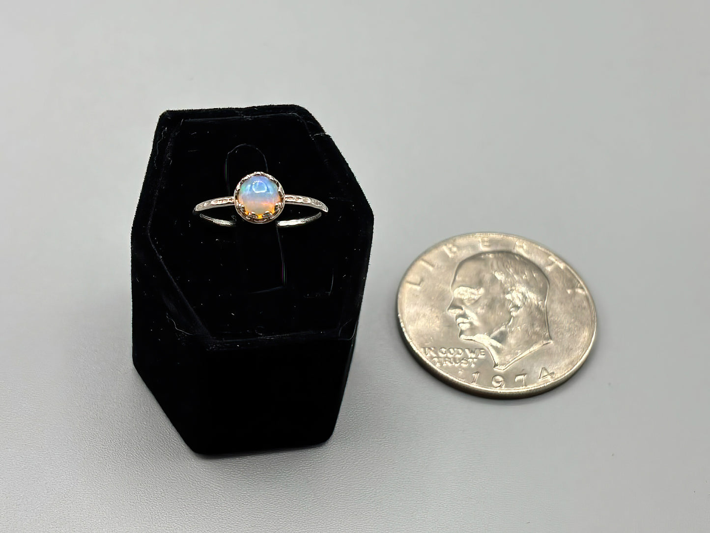 5mm Welo Opal set in Sterling Silver band, Size 8