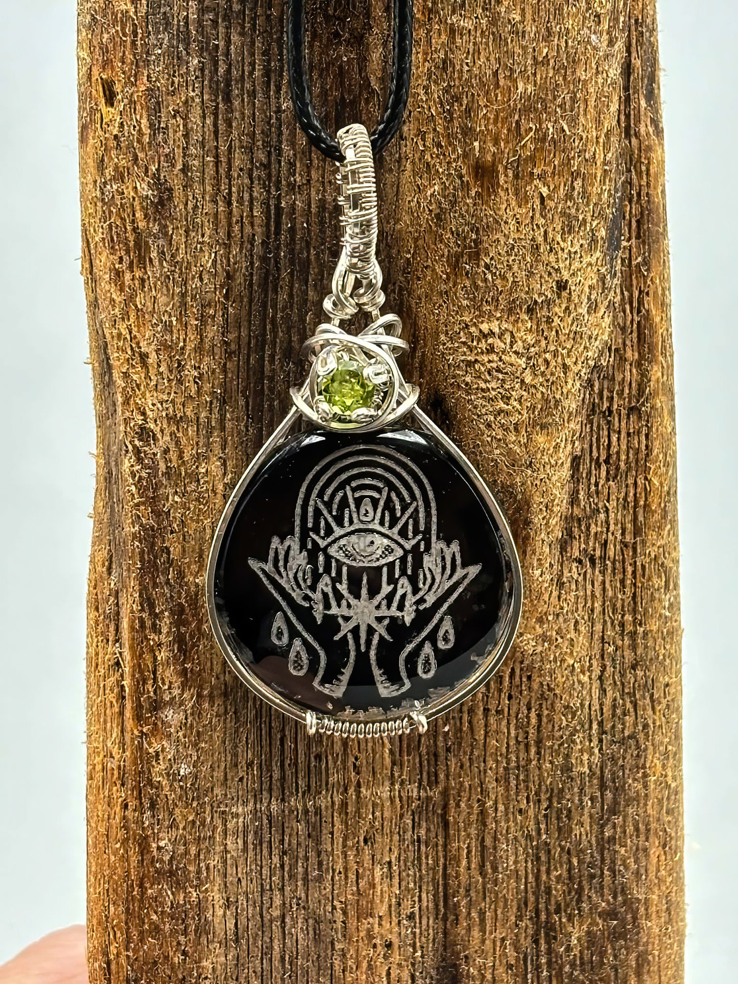 Etched Glass and Peridot in Sterling Silver
